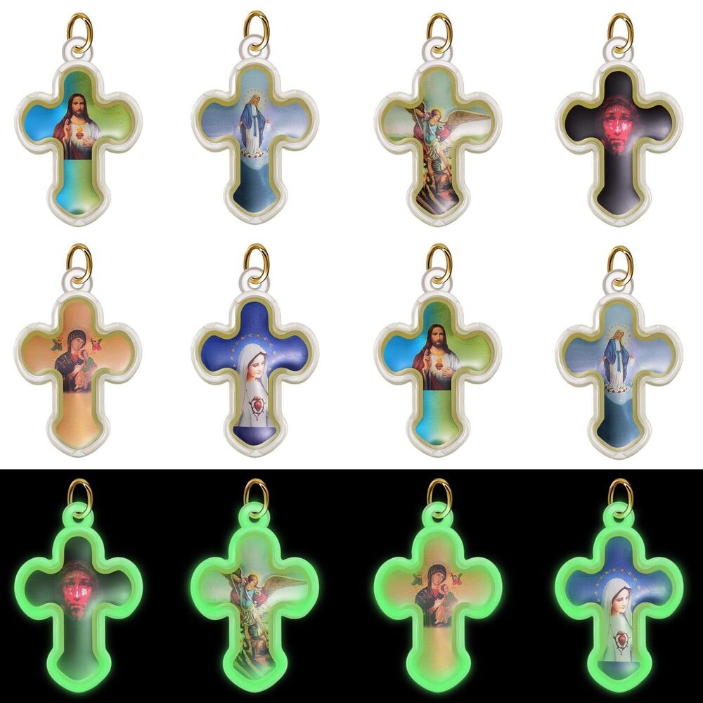 2964 20Pcs Glow In The Dark Cross Charm Picture Jesus Enamel Acrylic Resin